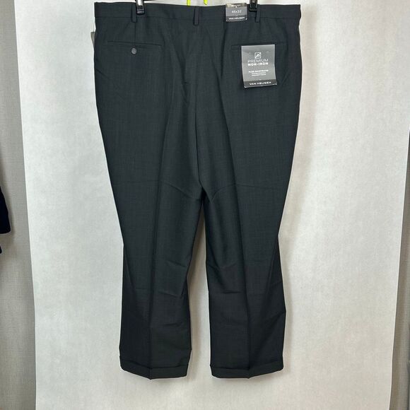 NEW Van Heusen Men’s Pants Slacks Gray Sz 46x32 Big & Tall Flex Waistband Premiu - Picture 4 of 10